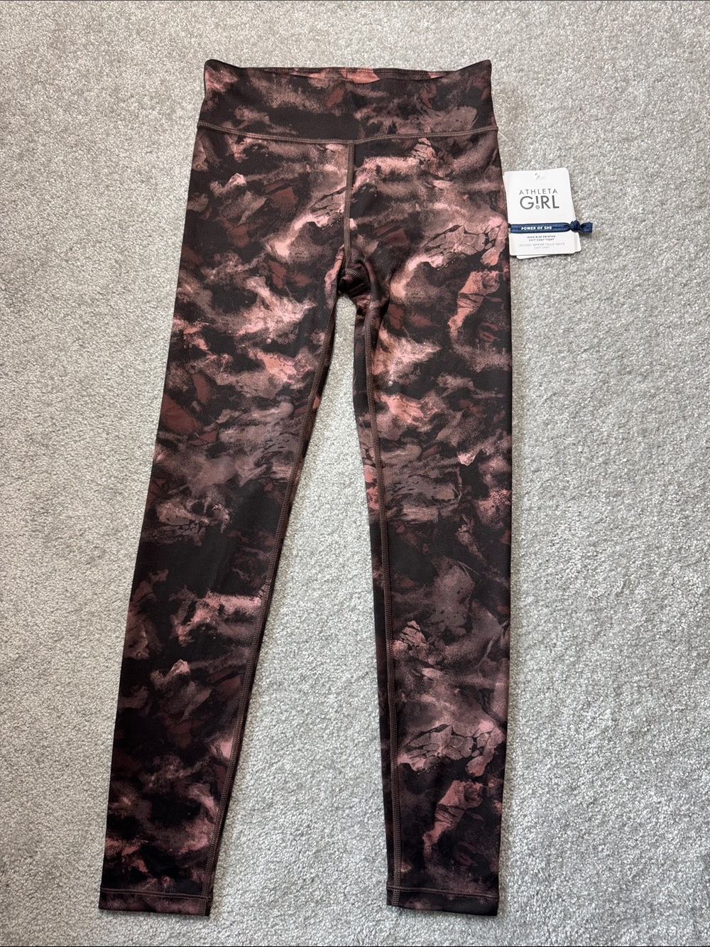 NWT Athleta Girl Marble Leggings Chit Chat Tight Hi Rise Girls Size XL 14